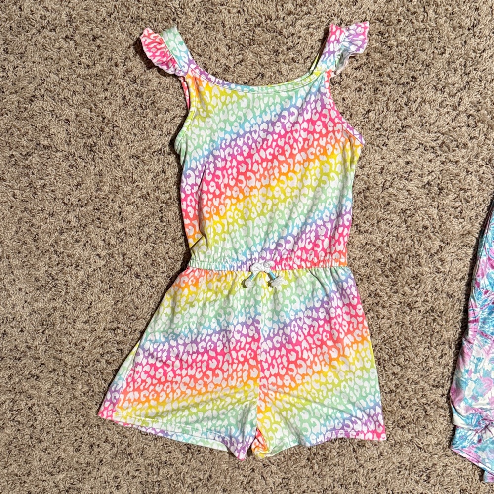 Girls size 7/8 bundle of 3 rompers floral, leopard and tie dye - Picture 3 of 4
